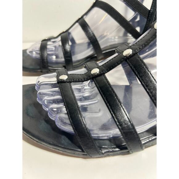 Stuart Weitzman Black Leather Caesar Gladiator Inside Zip Sandals Shoes Size 7 - Picture 3 of 9